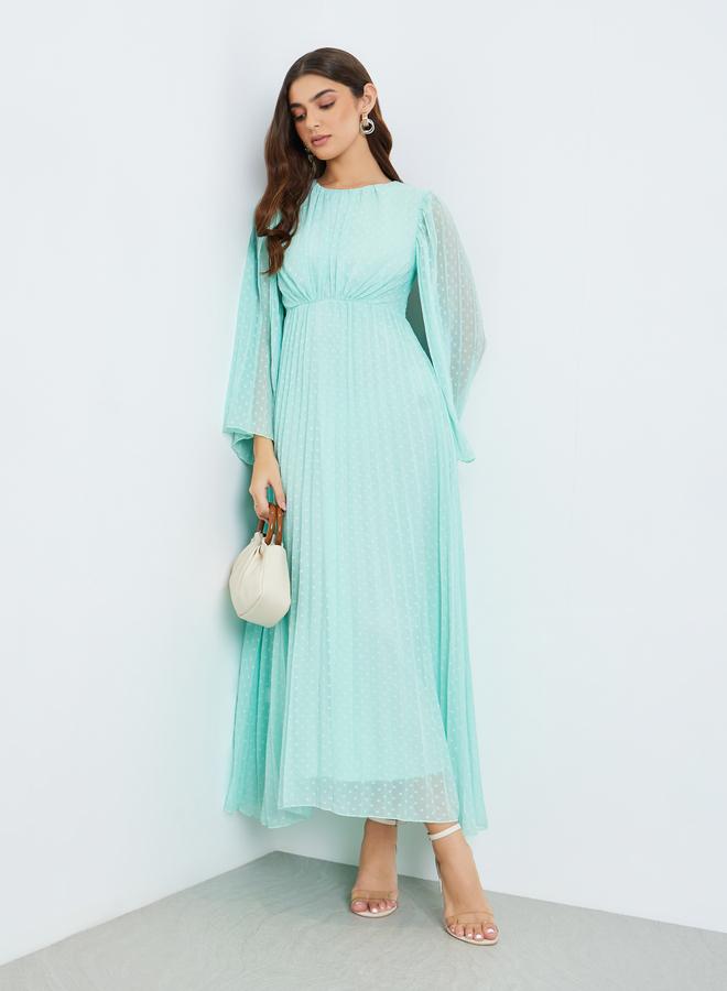Styli Women Green Dobby Fabric A-Line Maxi Dress - Image 5